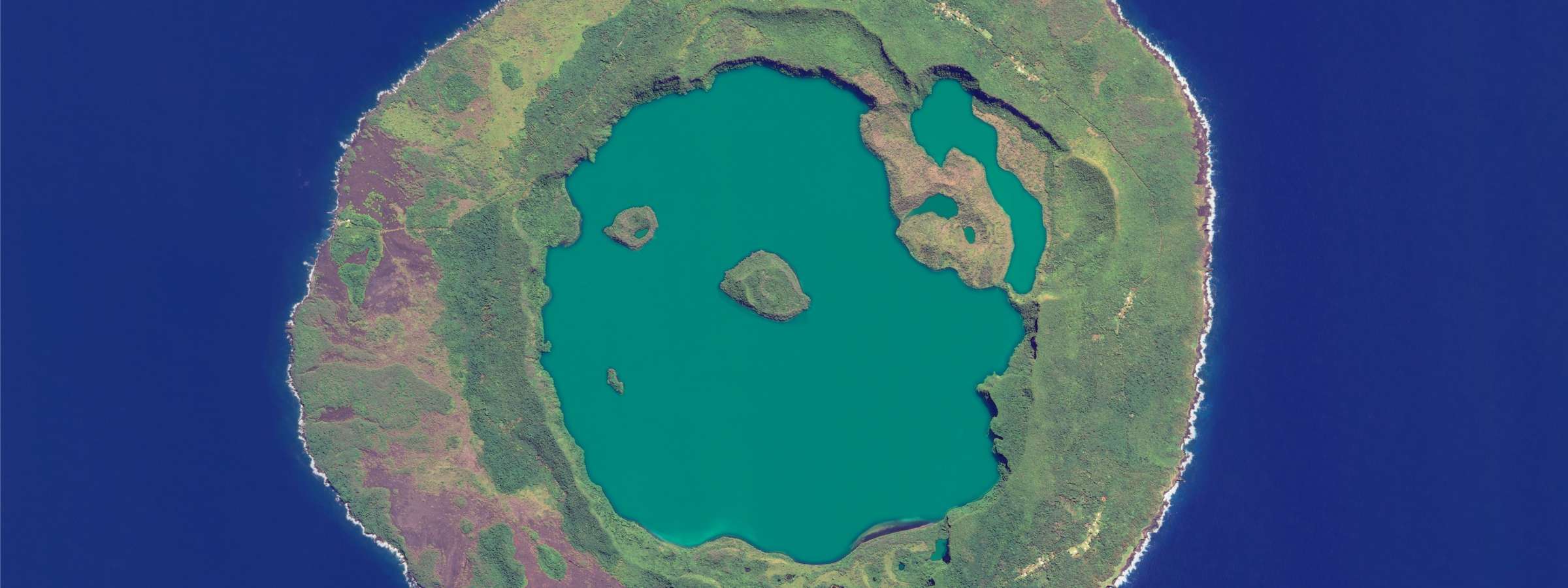 Aerial view of Niuafo’ou volcano in Tonga