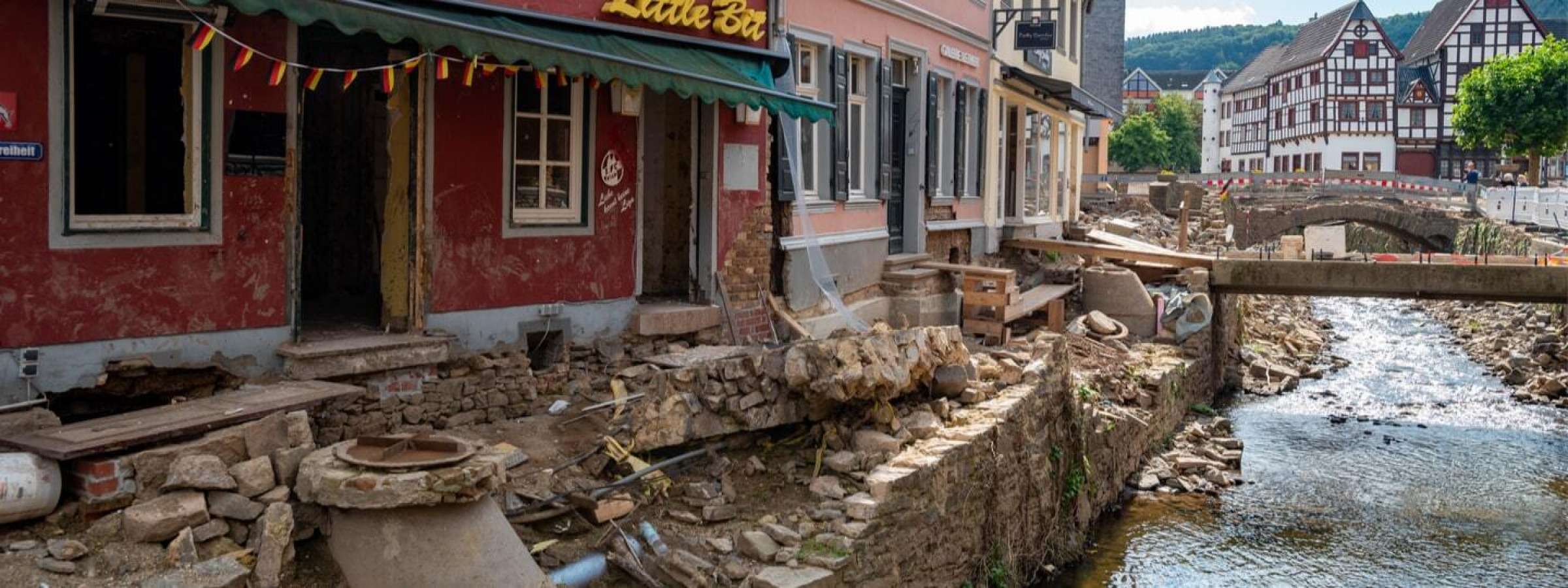 River bed and destroyed village after the July 2021 floods in Germany