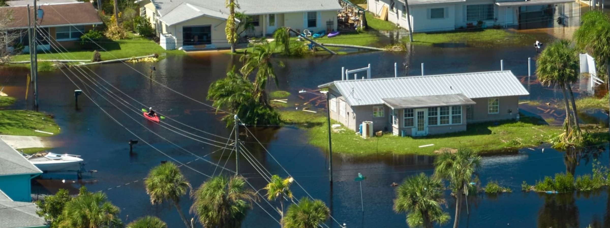 Flooded streets following a hurricane in Florida, USA