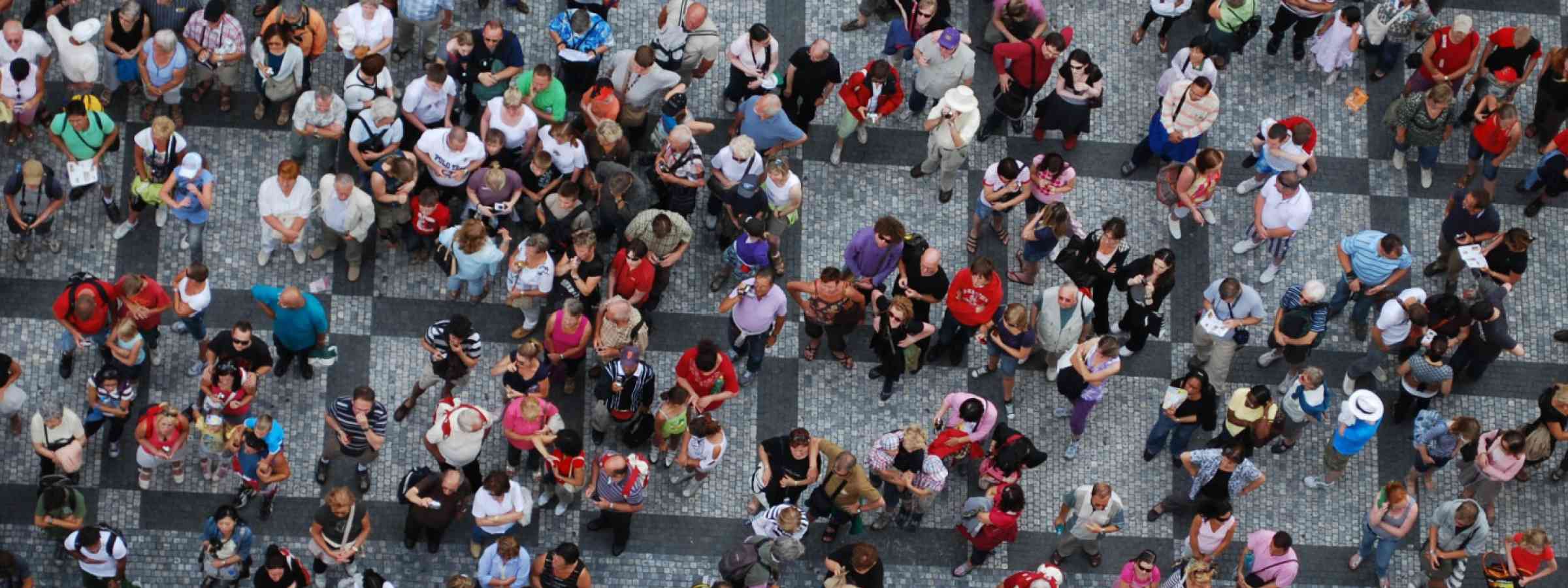 Aerial photograph of people visiting the Old Town Square in Prague