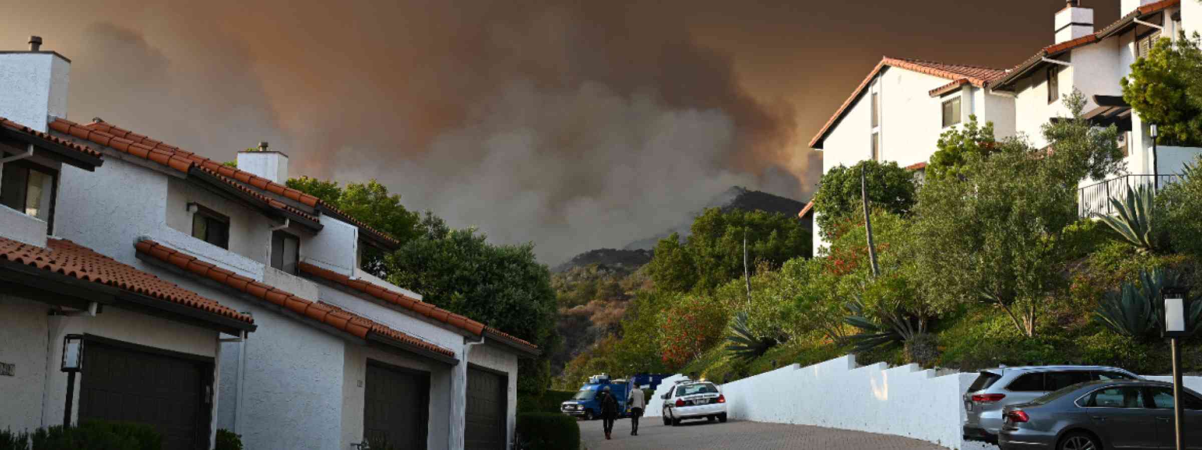 Fire in the background in the Palisades neighborhood, LA, USA (2025)