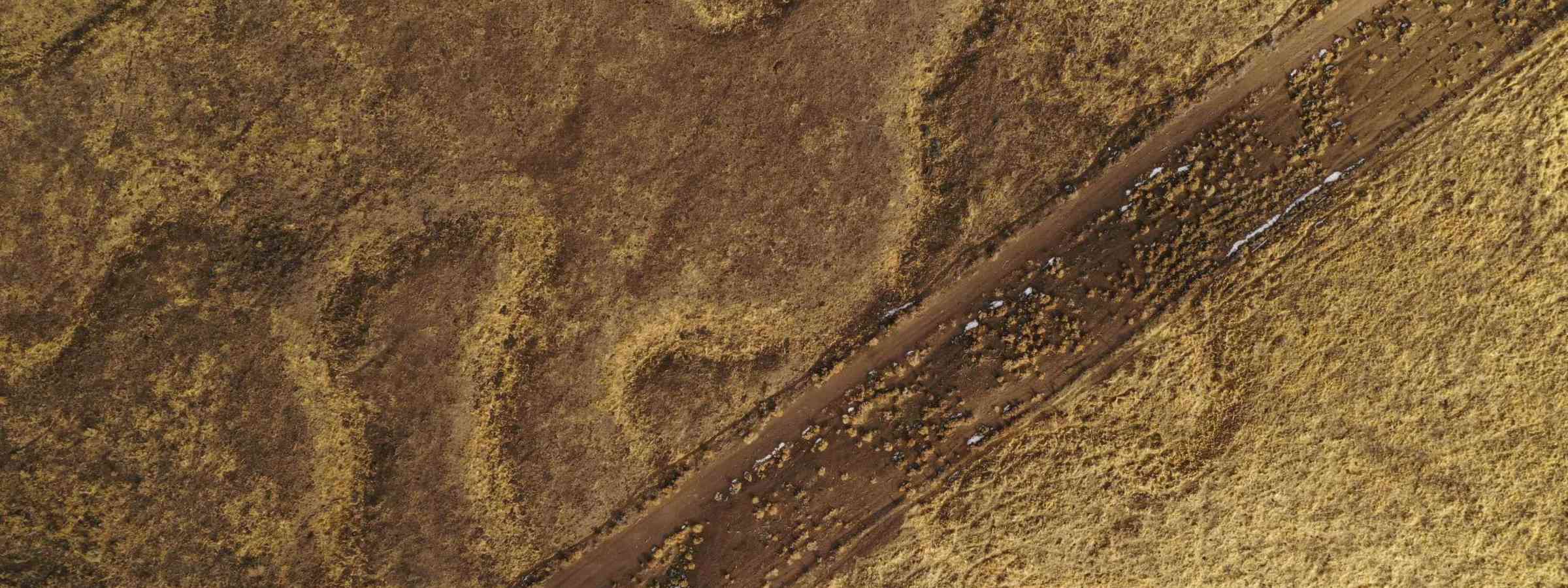 Drone shot capturing the dry, barren landscapes near Halleck, Nevada.
